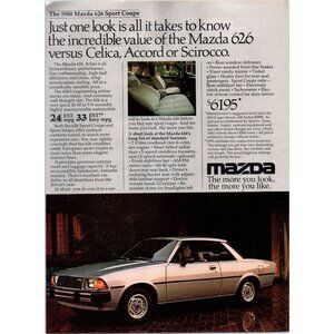 1980 Mazda 626 Sport Coupe Vintage Print Ad 80s Man Cave Wall Art Photo